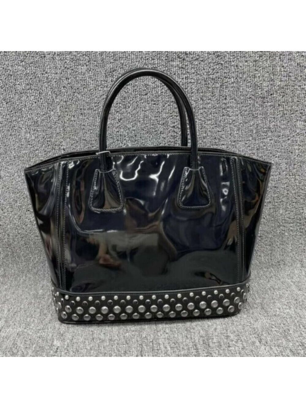Authentic Prada Patent Leather Studded Tote Black Spazzolato Shoulder Bag - Picture 3 of 16
